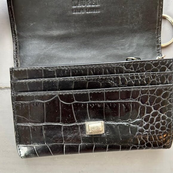 Vintage Ralph Lauren Black Croc Wallet Coin Purse Silver Clasp Key Ring - Picture 4 of 6